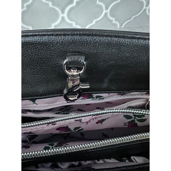 Betsey Johnson Glam Garden Striped Rose Satchel Large Bow Jeweled Crossbody Bag - Picture 16 of 16